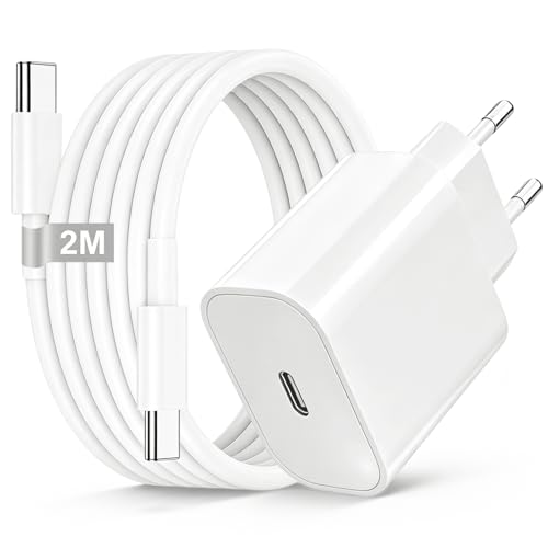 30W USB C Caricatore con Cavo USBC 2M per iPhone 17/16/15 Pro Max, USB C Caricabatterie Spina Adattatore Ricarica Rapida con Cavo USB Type-C per iPad Pro/Air/Mini, Samsung Galaxy S26/S25/S24 Ultra