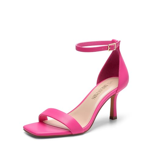 DREAM PAIRS Women's High Stilettos Open Square Toe Ankle Strap Heels Sexy Fashion Comfort Dress Shoes Wedding Bridal Pumps Heeled Sandals 10 Hot Pink-pu