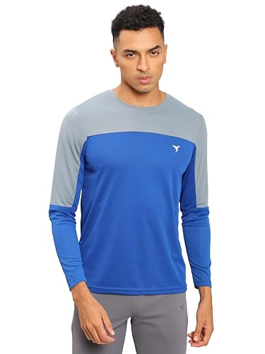 Image of TECHNOSPORT Men Colorblock Slim Fit Round Neck T-Shirt with TECHNOCOOL+ (Light Blue) Gym Tee Dry Fit T Shirt for Men Sports Top for Him