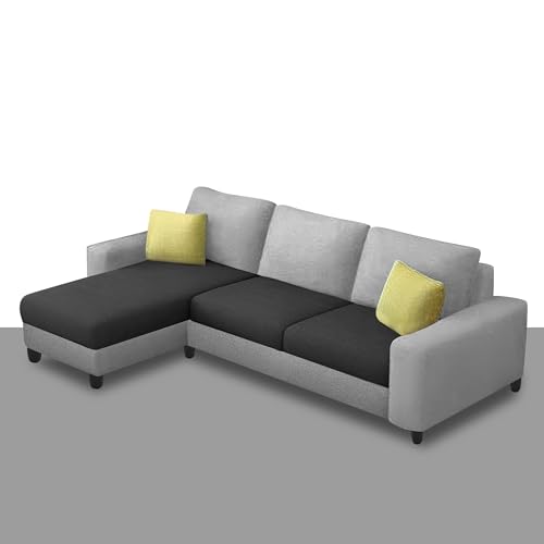 Image of Orland 4 Seater LHS L Shape Sofa Set for Living Room | Color - Black Grey | Premium Fabric Sofa