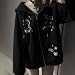 Pokn Kawaii Zip Up Hoodie Women Cute Shoujo Clothes Cutecore Cartoon Print Zipper Hooded Coat Loose Sweatshirt (Black,Small)