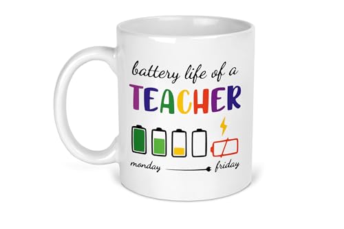 personalisedstore.co.uk Divertente tazza per insegnante – Tazza da caffè "Battery Life of a Teacher" – Regalo di fine semestre per insegnanti – Tazza in ceramica per educatori maschili e femminili