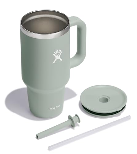 Image of Hydro Flask Travel Tumbler with Handle, Lid and Straw - Insulated Stainless Steel in 32 Oz Agave