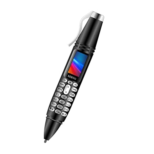 Pen Mini Cell Phone Bluetooth Dialer 0.96" Tiny Screen Mobile Phone Support GSM Dual SIM Max 32G TF Card with Camera Flashlight Radio Music Player Rechargeable (Black)