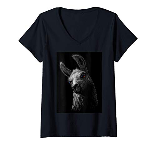 Femme Conception de photo d'alpaga de lama réel T-Shirt avec Col en V