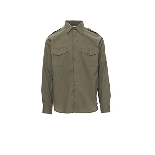 PAYPER Trophy Camicia da Uomo a Manica Lunga 100% Cotone Pettinato Tasche carrè sul Davanti fettuccia con Bottone al Braccio Verde Militare (XL)