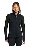 SPORT-TEK Women's Sport-Wick Stretch Contrast Full Zip Jacket, Black/True Royal, XL