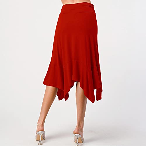 Women's Flowy Handkerchief Hemline Midi Skirt2