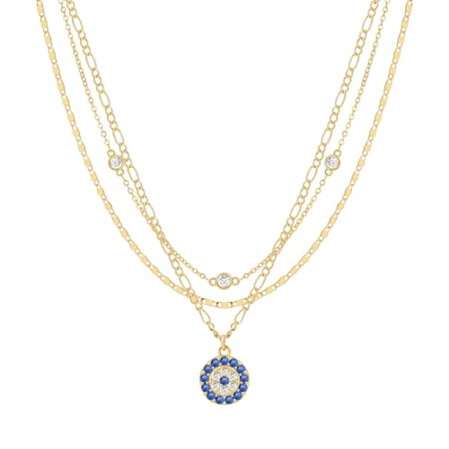 Sargetou Layered Gold Necklace for Women，14k Gold Dainty Pendant Necklace Cute Triple-Strand Necklace Set Fashion Jewelry Gift Idea