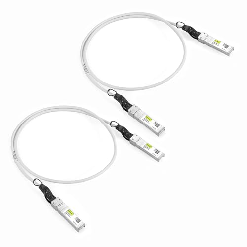 Image of 10Gtek [White Colored 10G SFP+ DAC Cable - Twinax SFP Cable for Cisco SFP-H10GB-CU0.3M, Ubiquiti UniFi, D-Link, Supermicro, Netgear, Mikrotik, Fortinet, 0.3-Meter(1ft), Pack of 2