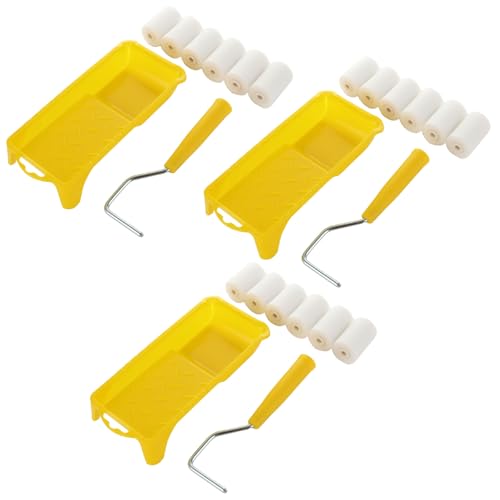 GBACHOOSE 3 Pack Mini Paint Roller, 2 Inch Small Foam Paint Roller with Trays for DIY Painting on Walls & Ceiling (2 Roller Cover*18, 2 Roller Frame*3, and 2 Paint Tray*3