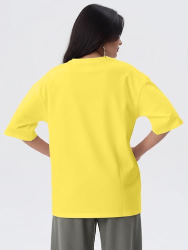 Image of LEOTUDE Half Sleeve Cottonblend Oversized Tshirt for Women, Round Neck Longline Printed Raglan Sleeve Colourblocked Drop Shoulder Baggie T-Shirt Top for Woman (Color Pink)