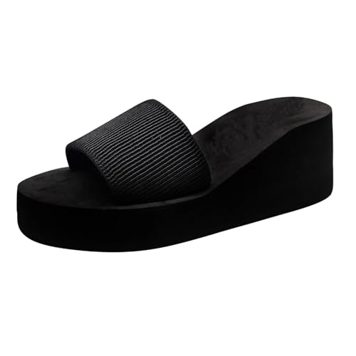 Women's Knit Platform Slippers with Memory Foam Comfortable Summer Slide Sandals for Casual Wear Beach Outings