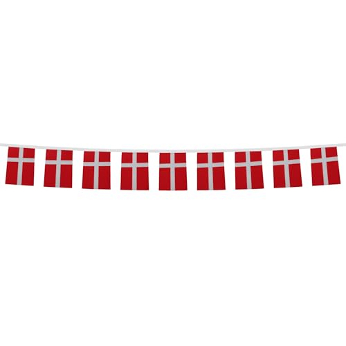 Image of AZ FLAG Denmark 6 meters BUNTING Flag 20 flags 9'' x 6'' - Danish STRING flags 15 x 21 cm