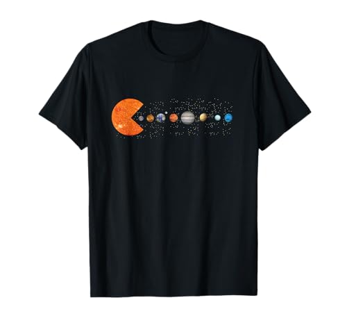 Nerdy Retro Space Designs - Herren, Damen, Unisex Kinder - T-Shirt - Schwarz - Halbarm - Klassische Passform - Sonnensystem Planeten, Sonne und Astrologie Physik Trend - M
