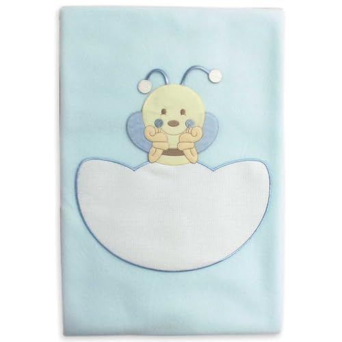 La Chiocciolina Copertina da lettino da ricamare a punto croce, Coperina da lettino in tessuto pile, Copertina da lettino con inserto di tela aida da personalizzare e applicazione (07 Azzurro)