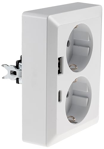 Toma con contacto de protección MILOS Toma doble de 2 vías 1 en 2 instalación de empotrar en caja de empotrar 250V~/16A con USB-A USB-C PD blanco