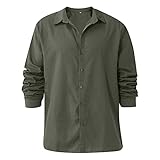 Herren-Hemd, Leinen, Knopfleiste, lässig, langärmelig, Sommer, Strand, leicht, einfarbig, lockere Passform, Armeegrün, XXL