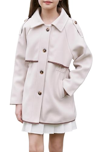 Betusline Girls Wool Dress Coat Kids Fall Winter Warm Lapel Button Jacket Overcoat, 3-12 Years