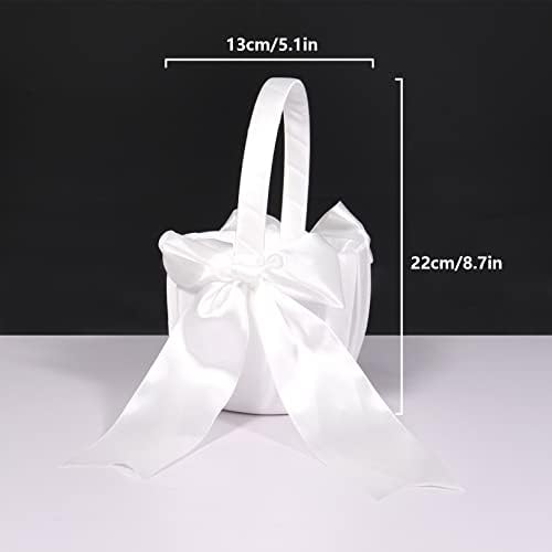 Flower Girl Basket for Wedding,Weeding Girl Basket Satin with cow - White