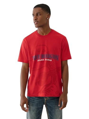 True Religion Men's Short Sleeve Shadow Logo Tee – Crewneck Graphic T-Shirt- TRV Red, S
