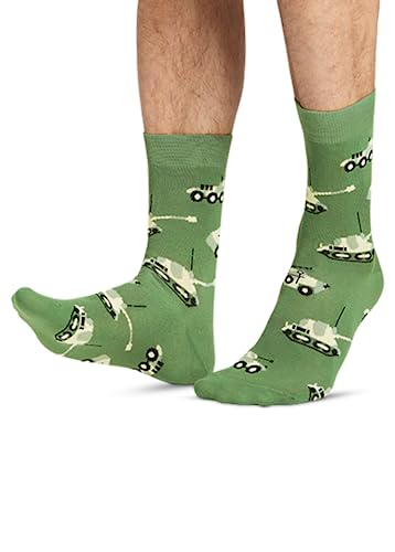 JNRB Men's Cotton Cool Fun Bright Design Novelty Dress Crew Socks Toy Army Soldiers Military Pattern, S-M or L-XL