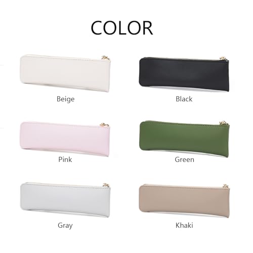 Image of Faux Leather Pencil Case Slim Pencil Pouch Durable Zipper Stationery Bag Small Travel Use(Pink /FL)