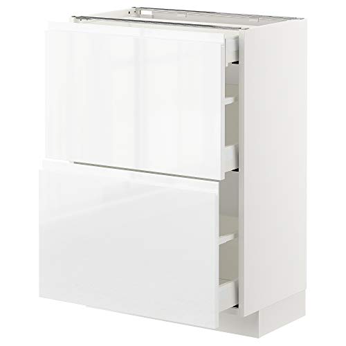 METOD/MAXIMERA base cab with 2 fronts/3 drawers, 60x37 cm, white/Voxtorp high-gloss/white