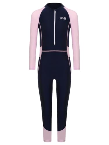Eandarui Kinder Rash Guard Mädchen Junge Badeanzug Langarm Tauchanzug Bademode Einteiler Ganzkörper Surfen Neoprenanzug UV Schutz Rosa 134-140