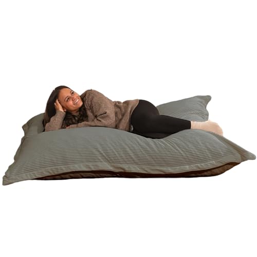 Bananair Pouf Géant XXL d’Intérieur en Velours Côtelé 180 x 140 cm - Doux, Confortable &amp; Déhoussable - Généreusement Rembourré, Détente Totale - Pouf Lit XXL Salon, Chambre Ado, Gamer (Gris Foncé)