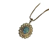 Opal 925 Sterling Silver Pearl Necklace,Blue Opal Cubic Zicronia Birthstone Dainty Necklace for Women