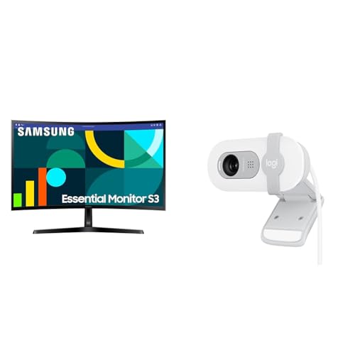 Image of Samsung 27 inch (68.5cm) 100Hz Curved Monitor|1800R Curved Screen|100Hz|4ms|SRGB 95%|Ports-HDMI,D-Sub,Headphone|Game Mode|EyeSaver Mode|16.7M Color Support + Logitech Brio 100 Full HD 1080P Webcam