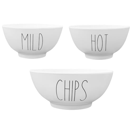 TEKHEUTEN Farmhouse Chips and Salsa Bowl Set (Hot and Mild), White, Shatterproof Serving Dishes, Dishwasher-Safe, Durable