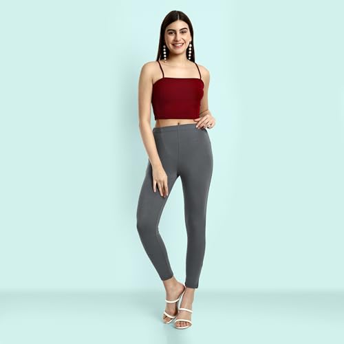 Image of ONE SKY Women Ankle Length Leggings | Premium Cotton Modal Spandex Blend | High Waist Stretchable & Bio-Washed Fabric | Colour-Lock | Ethnic Leggings for Women