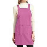 ELEZAY Aprons for Women with Pockets Plus Size Comfort Cross Back No Tie Cotton Linen Apron Pinafore