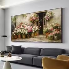 Tableau abstrait moderne de fleurs colorées 2D pour salon chic 70x140cm