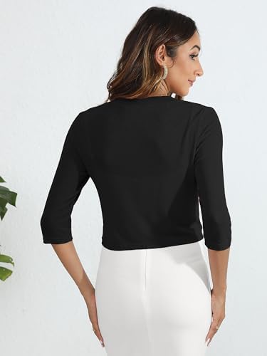 Heymoments Women's Thin Shrugs 3/4 Sleeve Lightweight Cropped Tops Open Front Cardigan for Dress - Image 3