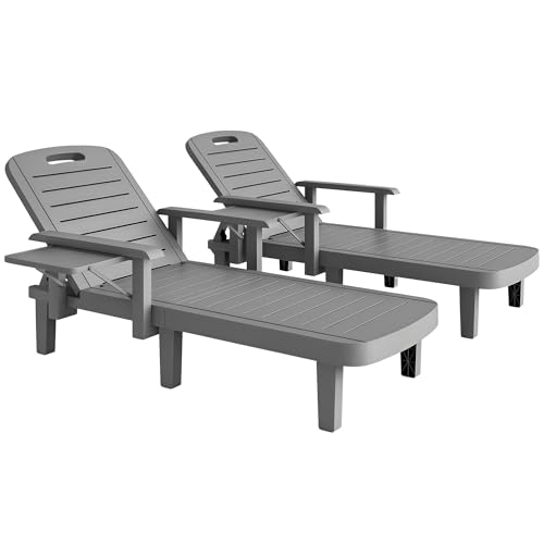 Outsunny Lot de 2 Bains de Soleil, Chaise Longue avec Dossier inclinable à 5 Positions et tablettes Pliables, transat Jardin extérieur, pour Plage Camping Piscine...