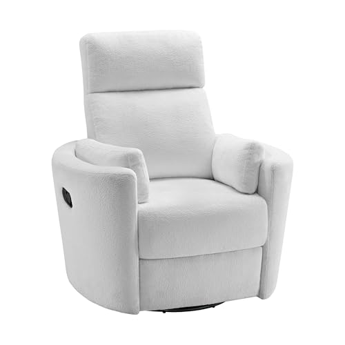 Soho Baby Nottingham Upholstered Glider Recliner Rocking Chair 360° Swivel for Nursery and Living Room, Plush White