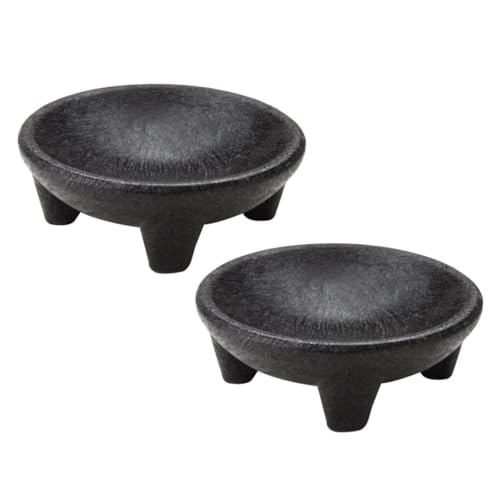 Soro Essentials- 12 oz Molcajete Salsa Plates Set of 2- Break-Resistant Polypropylene Dip Bowls Salsa Guacamole Plastic Bowls Mexican Dip Molcajete Bowl Chips and Salsa Serving Dish Taco Bar