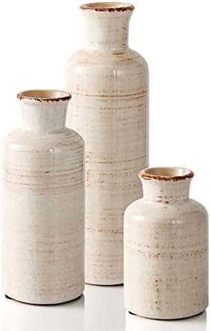 Eyamumo Ceramic Vase for Decor Set of 3 Small Vases, Ceramic Vases for Rustic Home Decor Accent, Modern Farmhouse Vase Sets for Living Room Decorations, Ideal Shelf Décor, Table, Bookshelf, Entryway