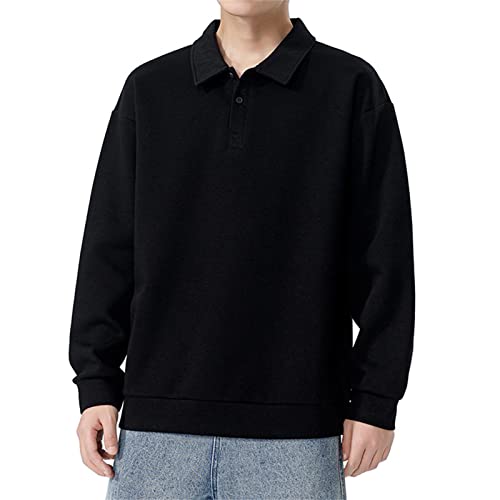 JEsilunmaMY Men's Button Lapel Sweatshirt Shirts Long Sleeve Soft Cotton Casual Pullover Top Solid Color Loose Jumper T-Shirt2