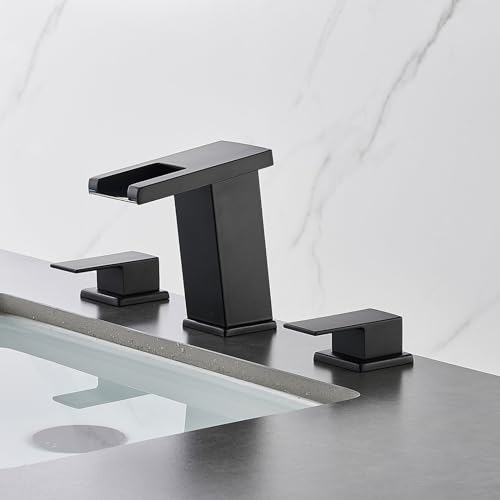 AVSIILE LED Bathroom Faucet 3 Hole, Matte Black Waterfall Bathroom Faucets, 8 Inch Widespread Modern Bathroom Sink Faucet & Parts, Wide Spread Touch On Three Hole 2 Handle Bathroom Vanity Faucet - Image 9