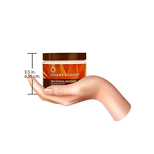 Desert Essence Daily Essential Moisturizer - Nourishing Jojoba, Organic Aloe Vera, Safflower & Geranium Oil - Light-Weight Soothing, Softening Facial Cream - Vegan, Non-GMO, Sulfate & SLS Free - 4oz