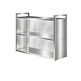 QjxSXLFSX Pensile Cucina Sospeso in Acciaio Inox | Mobiletto A Parete con Ante Scorrevoli Trasparenti | Organizzatore Salvaspazio per Ristorante e Casa (2 o 3 Ripiani),Argento,L50×W30×H75cm