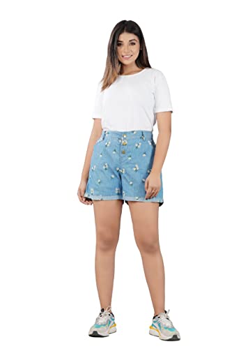40% OFF on HI-FASHION Flower Embroidered Denim Shorts for Women