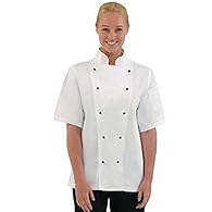 Double Breasted. Stud button fastening. Suitable for commerical laundering. Left sleeve thermometer pocket. Short Sleeves.