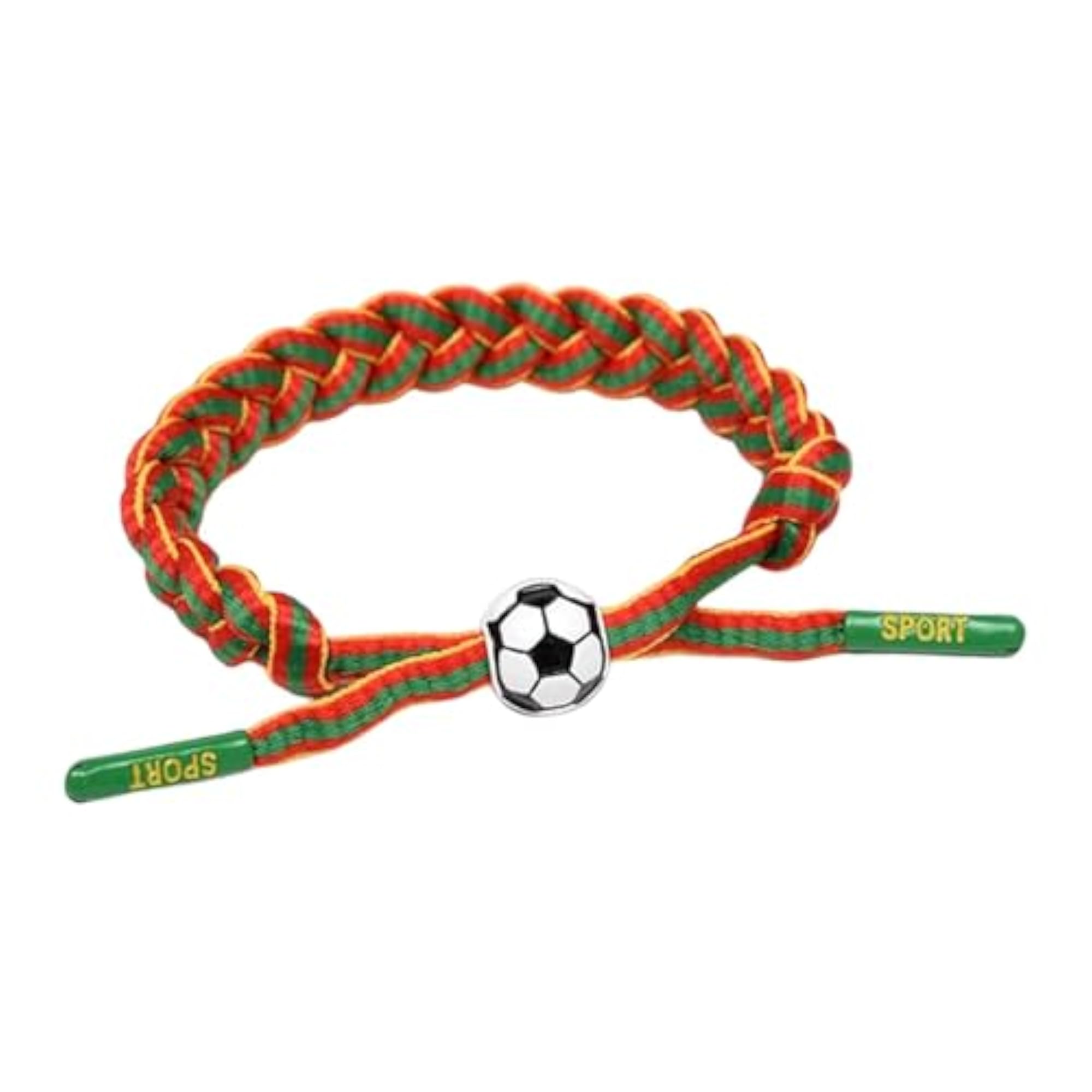 5pc Soccer Team Braided Rope Bracelet Set, Red & Green
