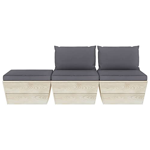 Homgoday Sofa palets Exterior Sofa palets Exterior con Cojines Muebles de jardín de palets 3 pzas y Cojines Madera de abeto2x centrales + reposapiésAntracita - imagen 4