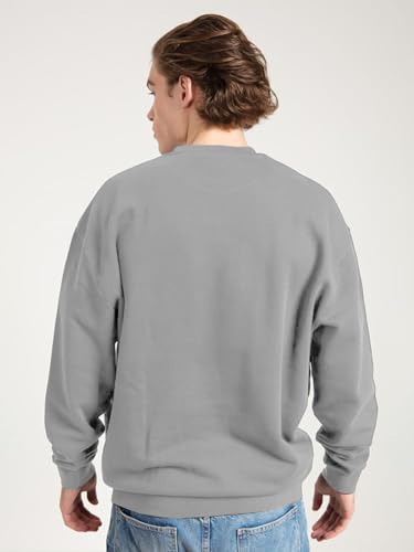 Image of Veirdo Cotton Poly Fleece Oversized Fit Full Sleeves Ribbed Solid Crew Neck Sweatshirt for Men
